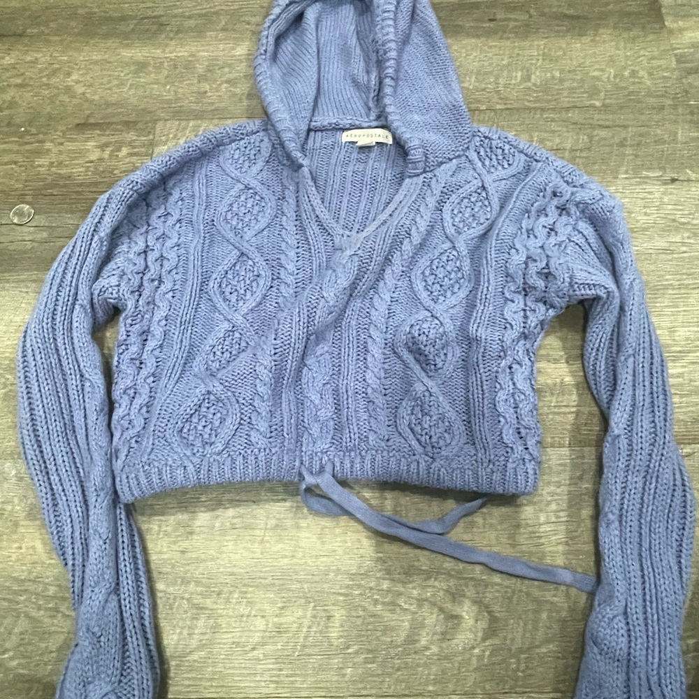 Aeropostale Blue Cable Knit V-Neck Sweater